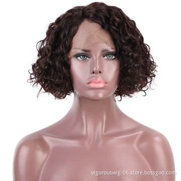 Vigorous Brazilian Real Hair Side Part Short Curly Wave Lace Front Human Hair Wig for Black Women Half Hand Made Wigs